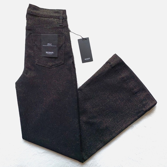 HUDSON Holly High Rise Black Gold Wide Leg Trouser Stretch Jeans - Picture 2 of 12